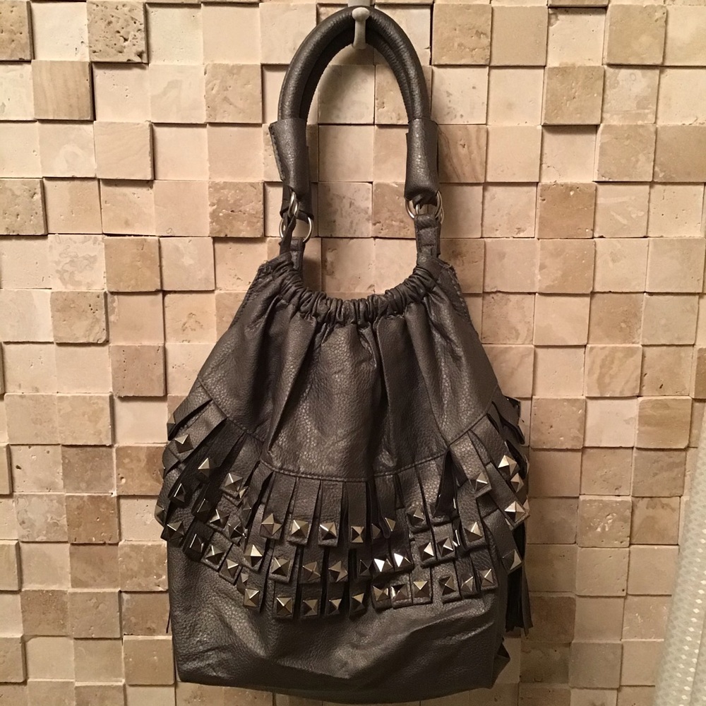 BAY STUDIO Pewter Colored Studded Fashion Bag